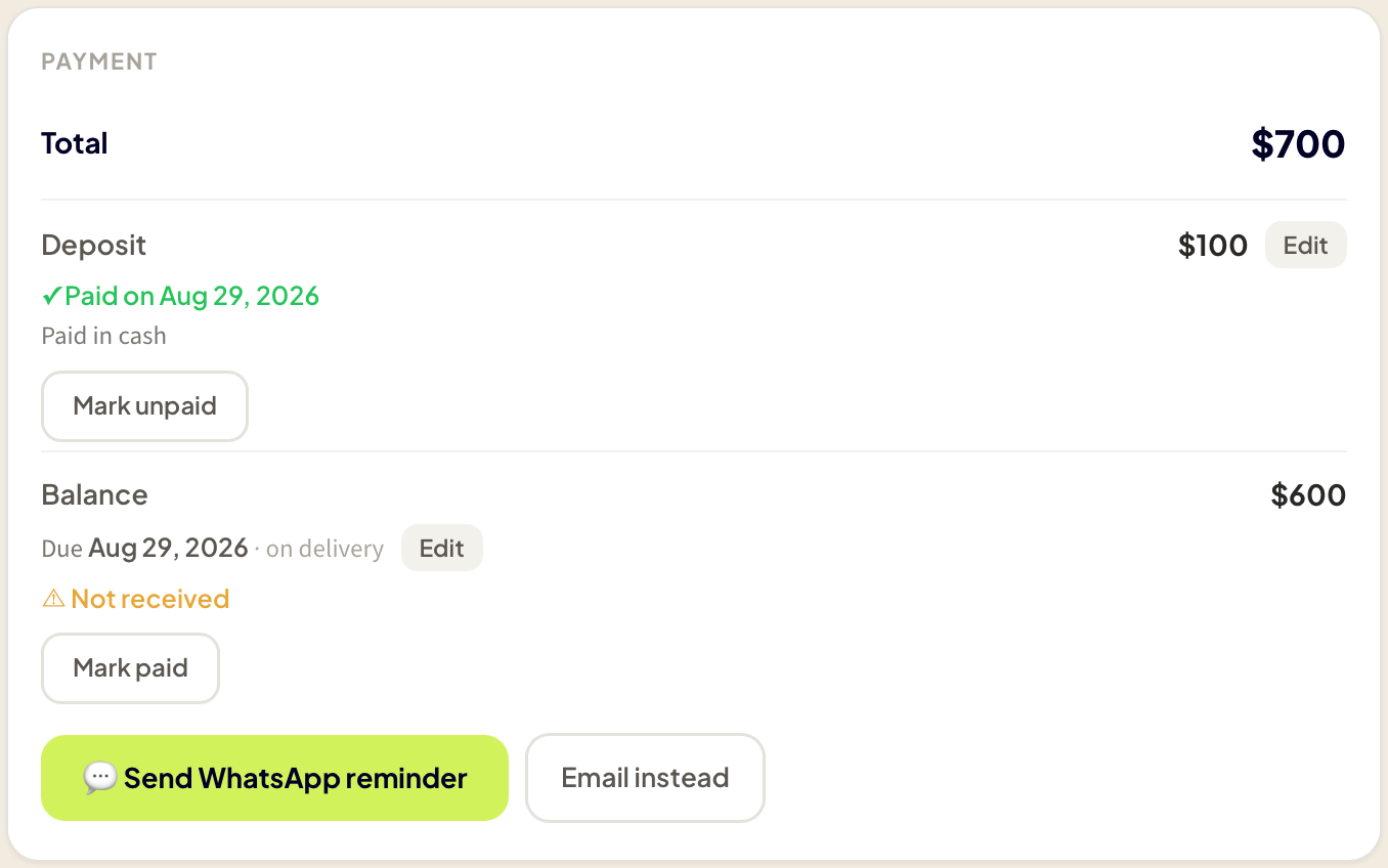 order detail page showing the payment ca